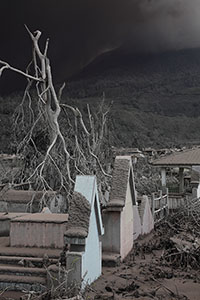 Graveyard under volcanic ash