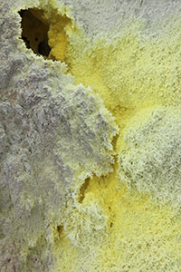 Sibayak volcano, near Sinabung. Yellow Crystalline Sulfur deposits