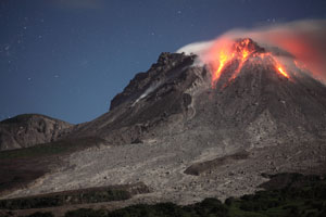 Soufriere Hills Lava Dome 2010 night incandescence glowing lava