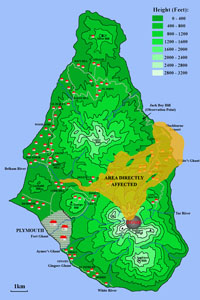 Map February 10 Eruption Soufriere Hills Volcano