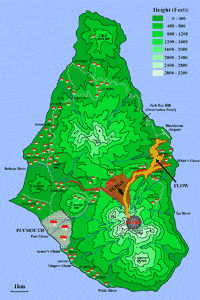 Map Montserrat, extent 25 June 1997 Pyroclastic flows
