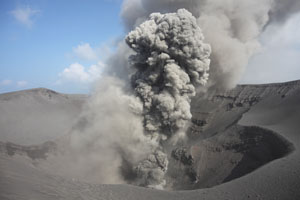 Ash cloud Yasur volcano eruption 2010
