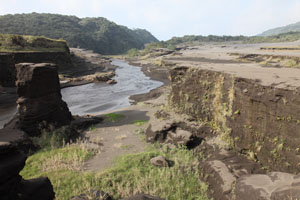 River eroded in ash plain, Yasur volcano
