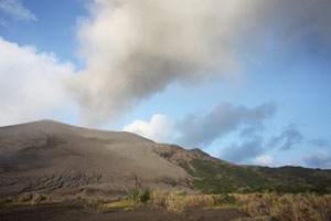 Yasur volcano viewed from ash plain