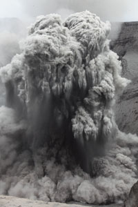 Ash clouds rising from north crater, Yasur volcano
