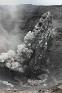 Explosive ash eruption, Yasur volcano north crater