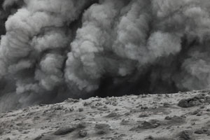 Ash  rising over Yasur volcano crater