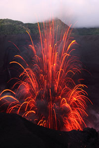 Strombolian eruption Yasur volcano
