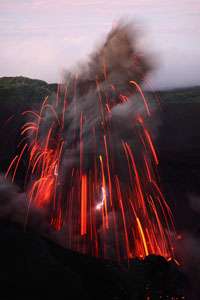 Ash cloud with lightning, Yasur volcano